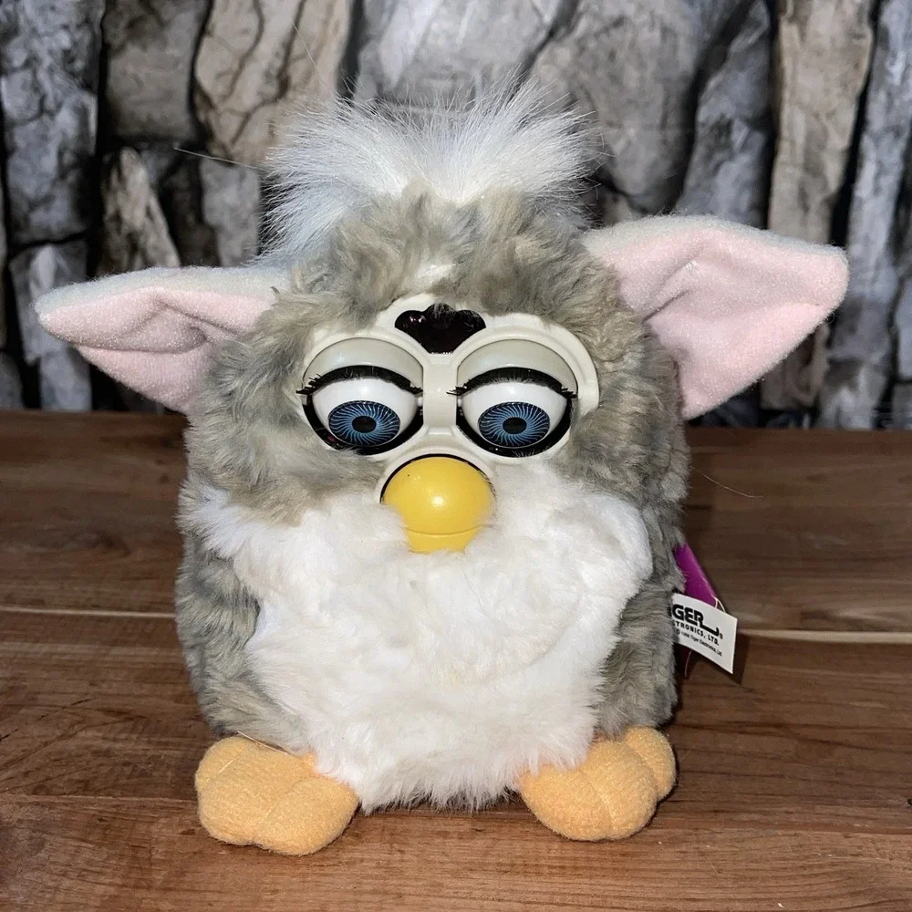 Furby 1998 Model 70-800 CHURCH MOUSE SERIES 1 Grey Brown Fur Blue Eyes With TAG
